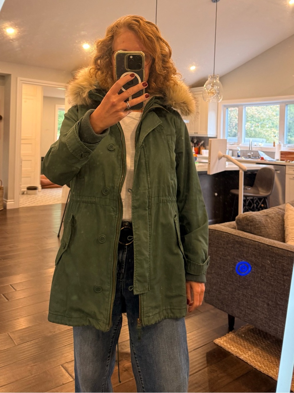 GAP Green 2-in-1 Hooded Parka with Faux Fur Trim